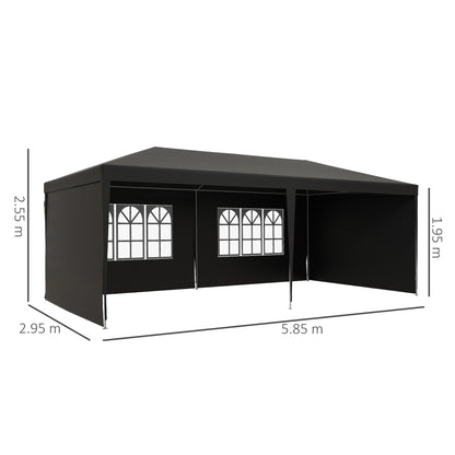 6 x 3 m Party Tent Gazebo Marquee Outdoor Patio Canopy Shelter with Windows and Side Panels, Grey