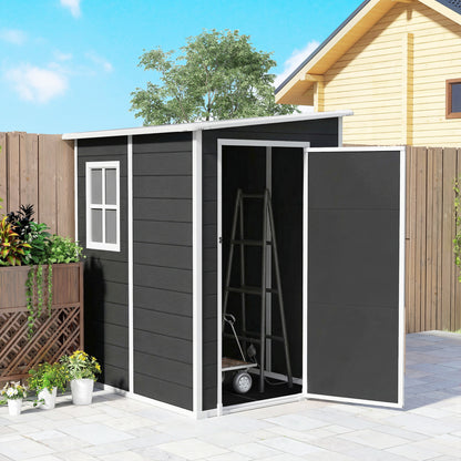 Lean to Garden Shed, Plastic Tool Storage House w/ Lockable Door