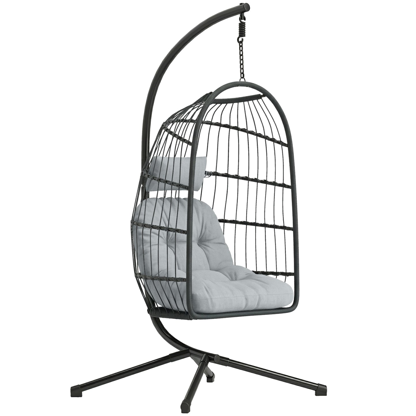 Hanging Egg Chair, Outdoor Swing Chair with Stand, Dark/Light Grey