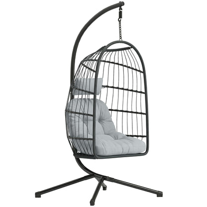 Hanging Egg Chair, Outdoor Swing Chair with Stand, Dark/Light Grey