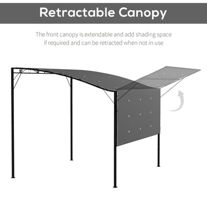 3 x 2.5m Patio Metal Gazebo Door Window Awning Wall Mount Metal Outdoor Shelter Charcoal Grey