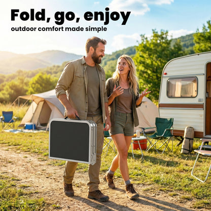 2ft Folding Camping Table, Picnic Table with Storage Layer, Black
