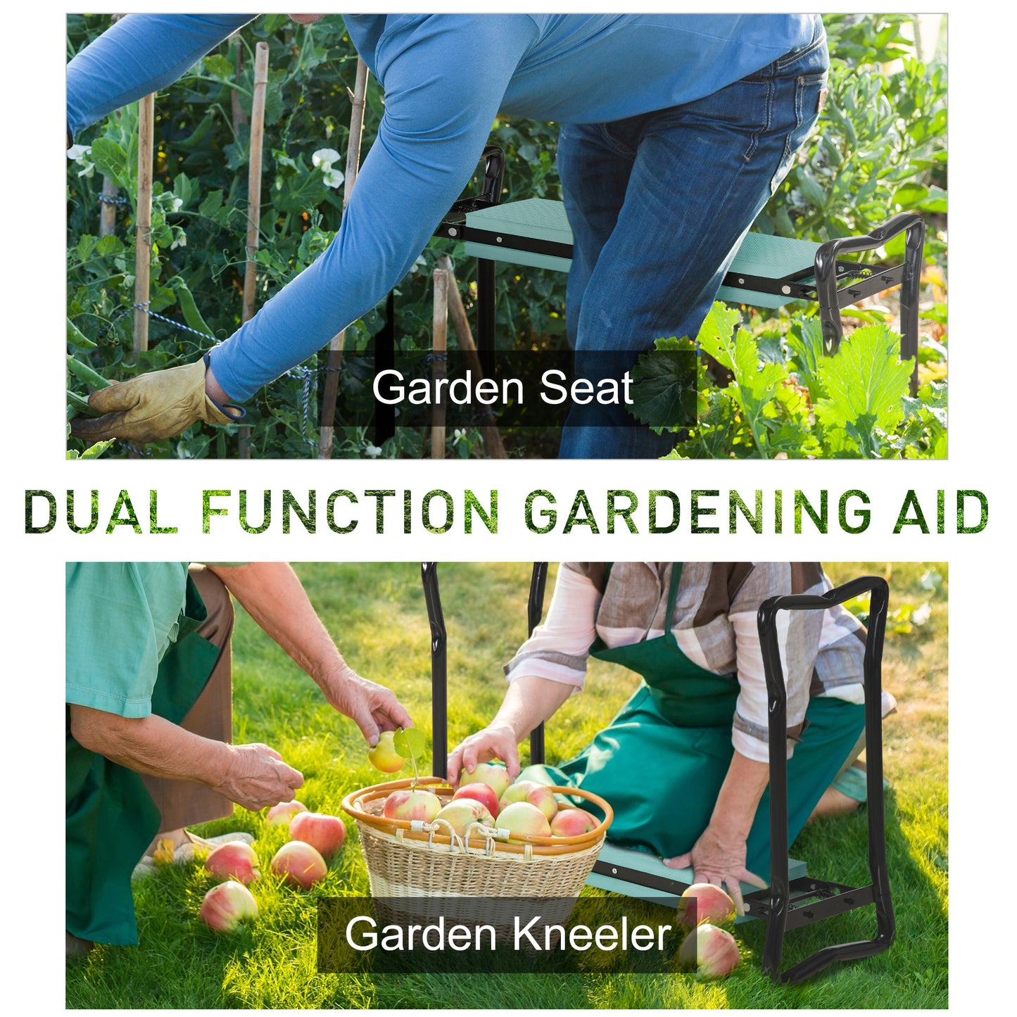 2 In1 Folding Garden Kneeler Foam Chair Pad Support Bench, Green