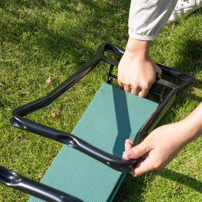 2 In1 Folding Garden Kneeler Foam Chair Pad Support Bench, Green