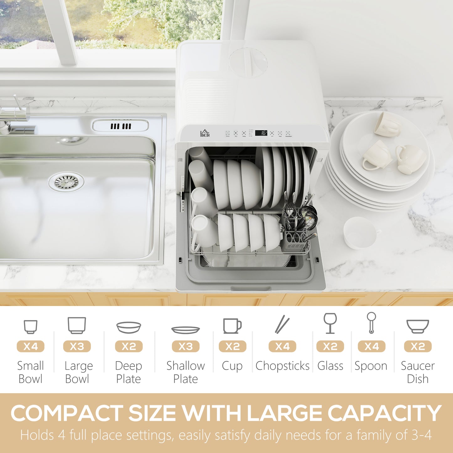 Worktop Dishwasher w/ 4 Place Settings 6 Programs, White