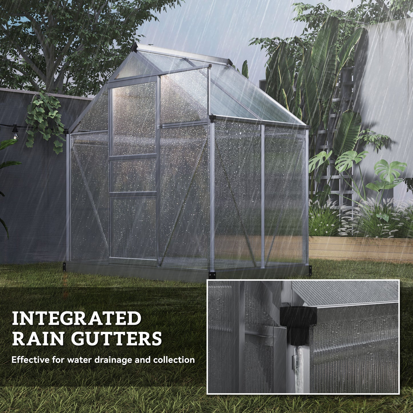 6x4ft Walk-In Polycarbonate Greenhouse Plant Grow Galvanied Aluminium