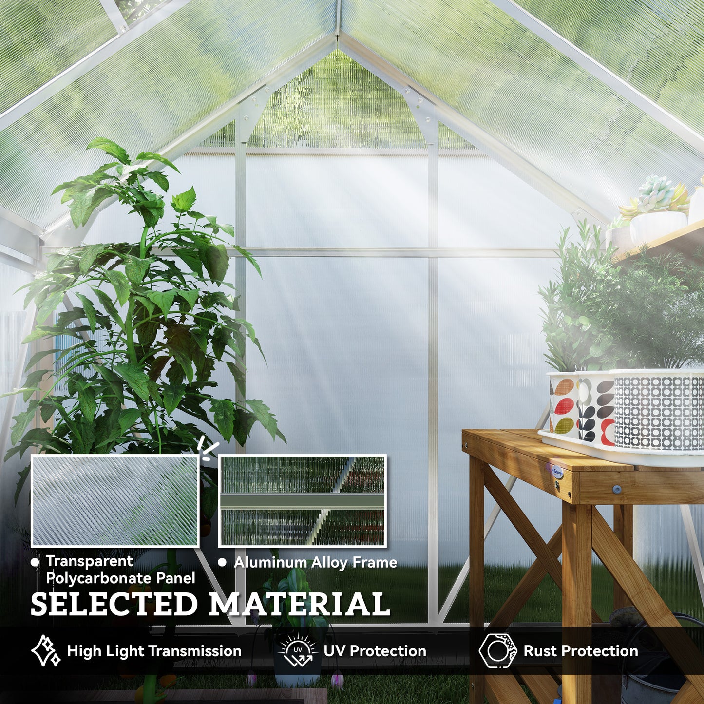 6x4ft Walk-In Polycarbonate Greenhouse Plant Grow Galvanied Aluminium