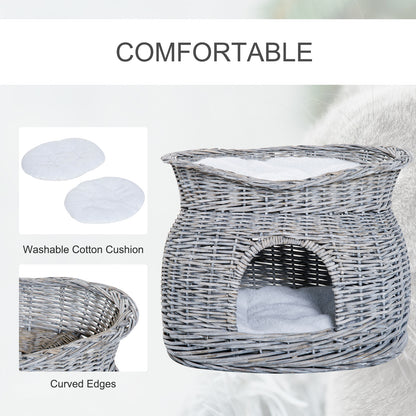 2-Tier Elevated Cat Bed Basket W/Cushion-Grey