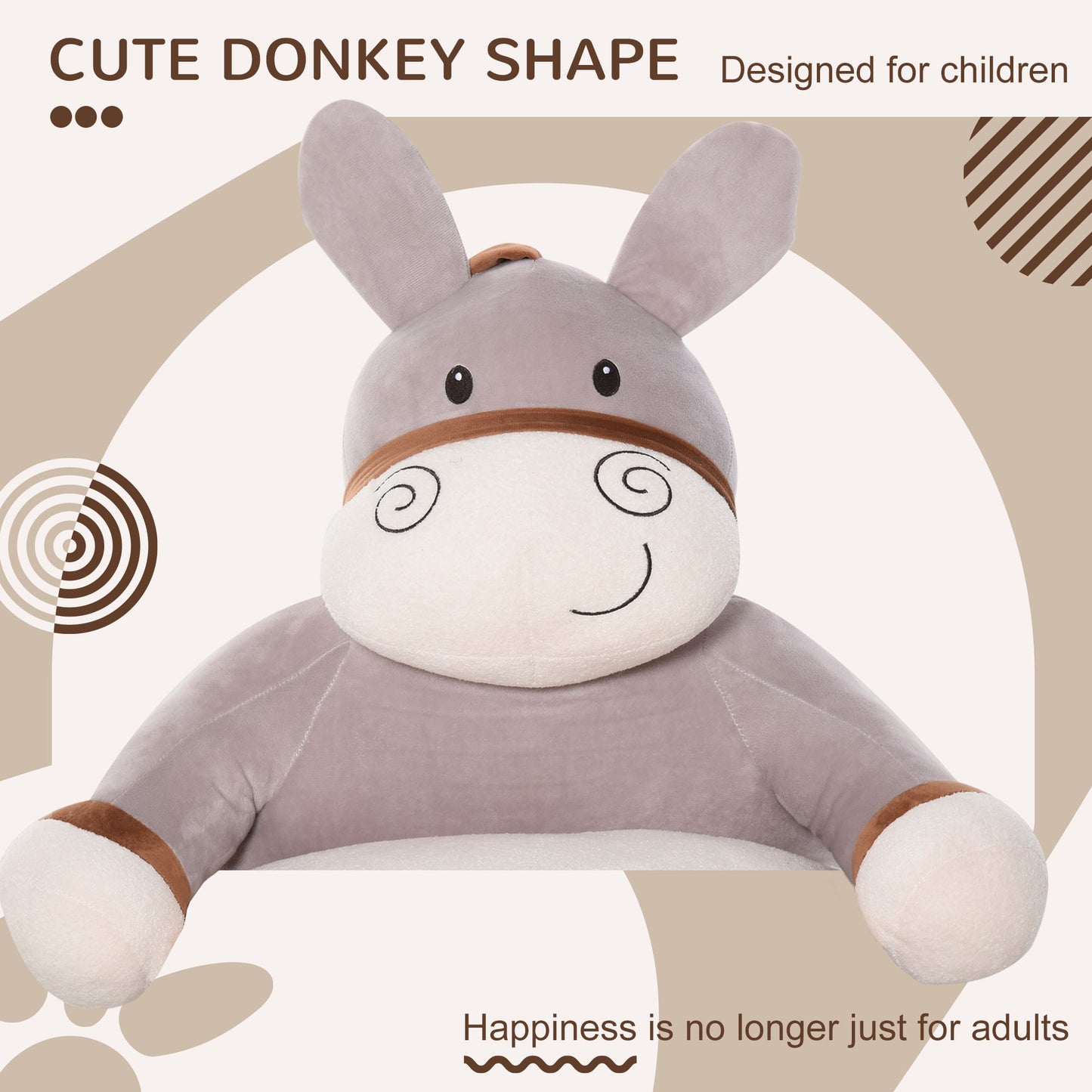 Animal Kids Sofa Chair Cartoon Donkey with Armrest 60 x 55 x 60cm Grey