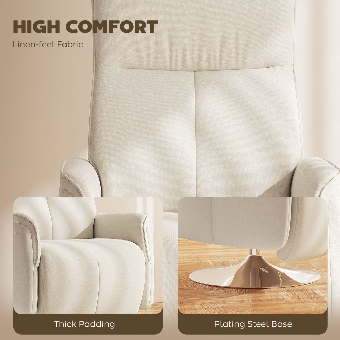 Massage Reclining Chair with Adjustable Backrest, Cream White