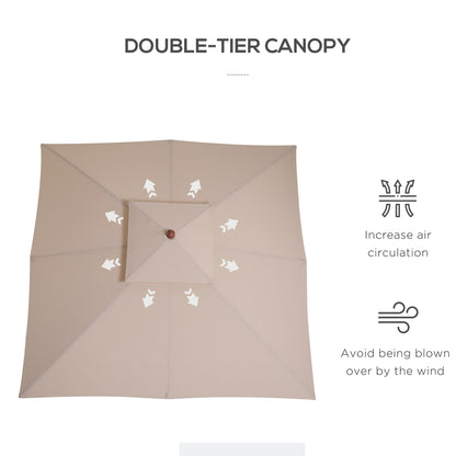 Warehouse Clearance: Beige Parasol Patio 3x3M Double Tier Garden Sun Umbrella Sunshade Outdoor Wood Wooden Canopy Tier (Jersey Only)