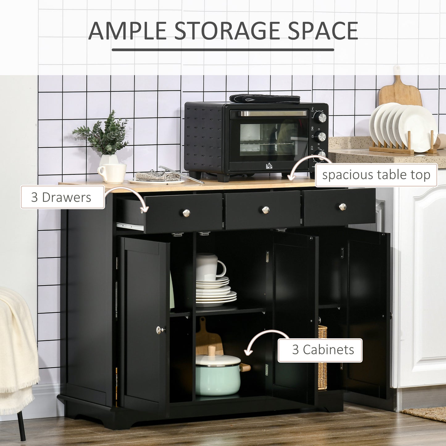 Sideboard Buffet Cabinet with Storage Cabinets and Drawers Black