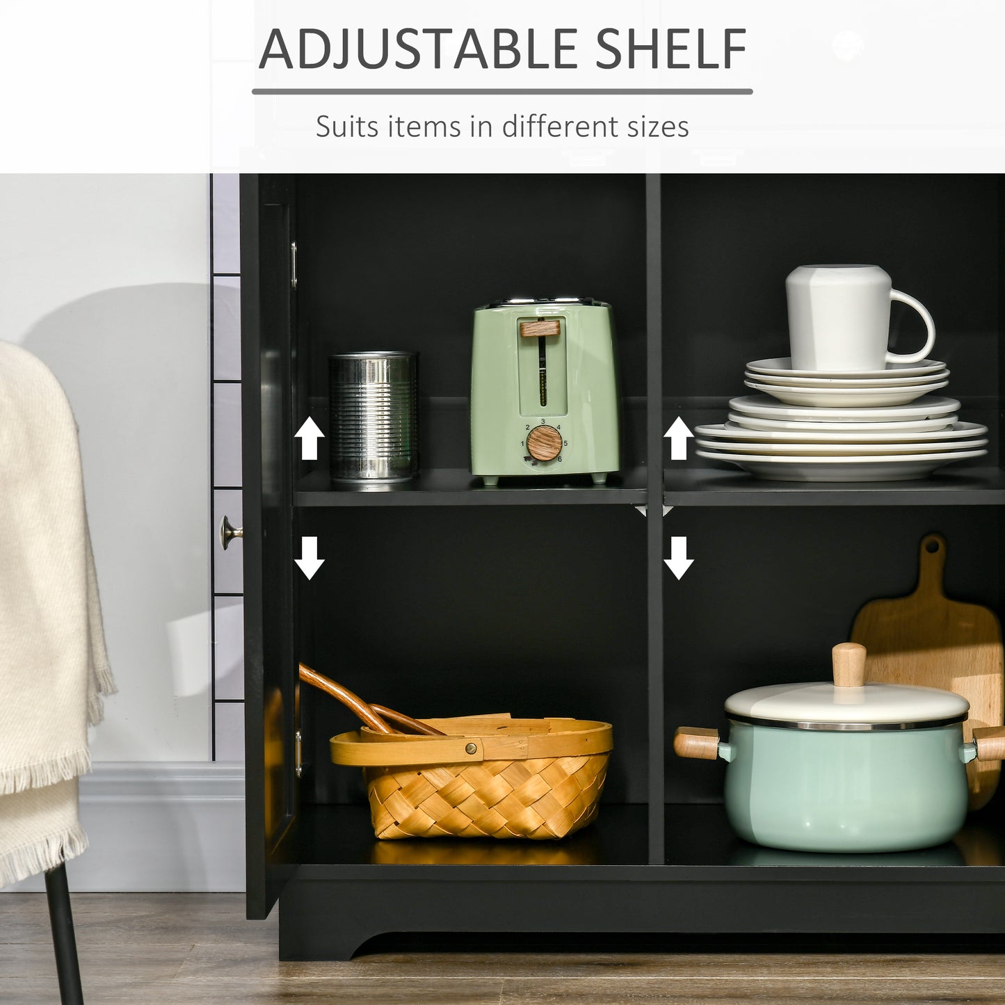 Sideboard Buffet Cabinet with Storage Cabinets and Drawers Black