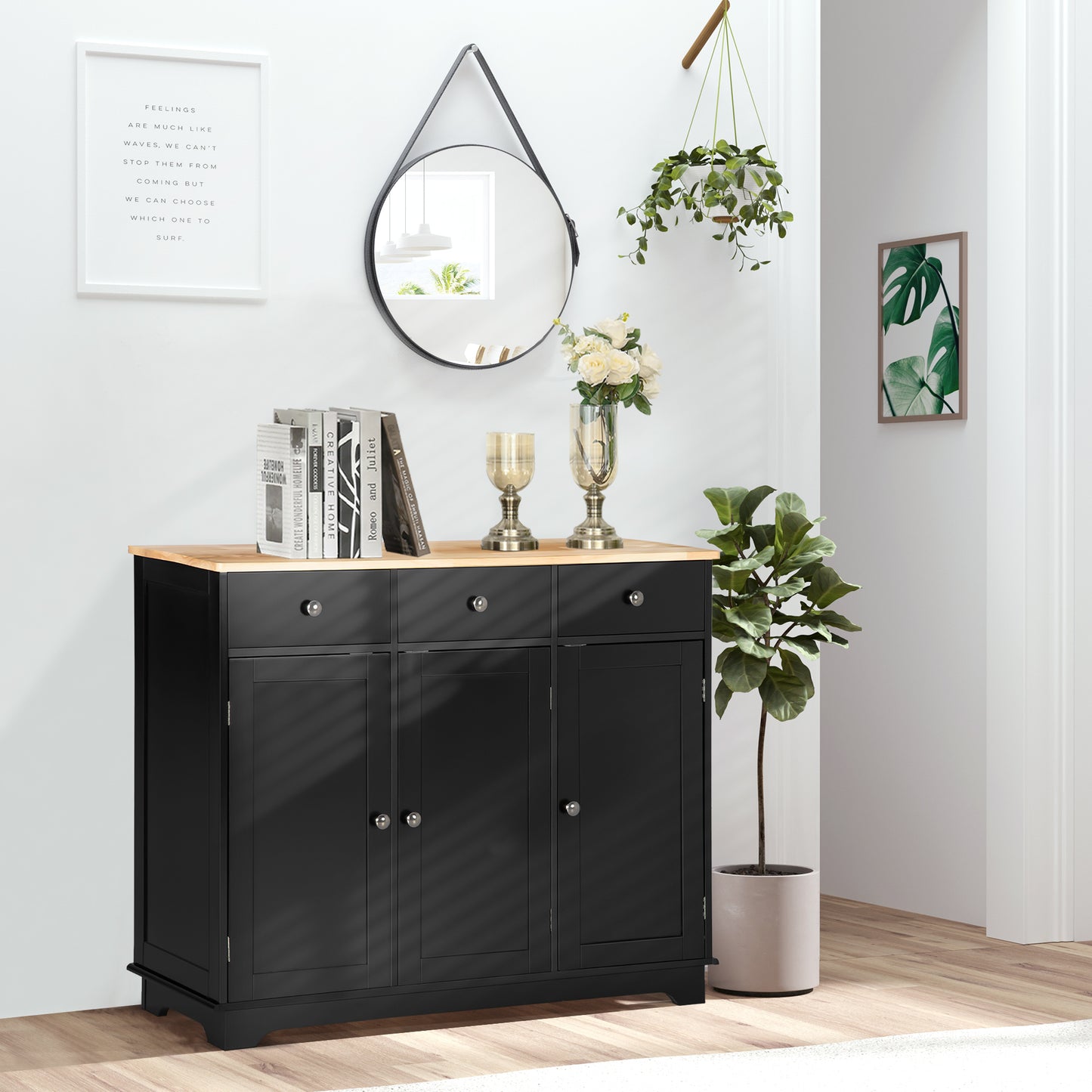 Sideboard Buffet Cabinet with Storage Cabinets and Drawers Black
