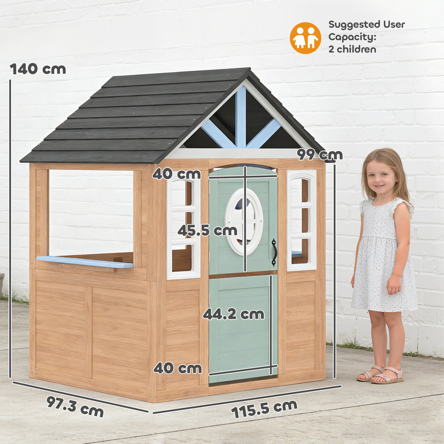 Playhouse for Kids, Wooden Wendy House with Pet Door, Play Kitchen, Half Door and Windows for Indoor Outdoor Pretend Play Fun, Ages 2+, Natural Wood