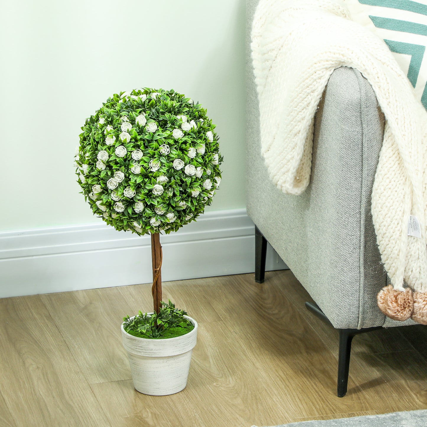 Set of 2 Artificial Plants with Rose Flower in Pot, 60cm, White
