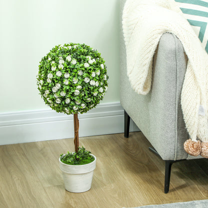 Set of 2 Artificial Plants with Rose Flower in Pot, 60cm, White