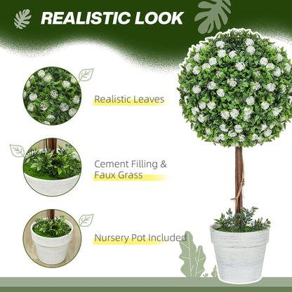 Set of 2 Artificial Plants with Rose Flower in Pot, 60cm, White