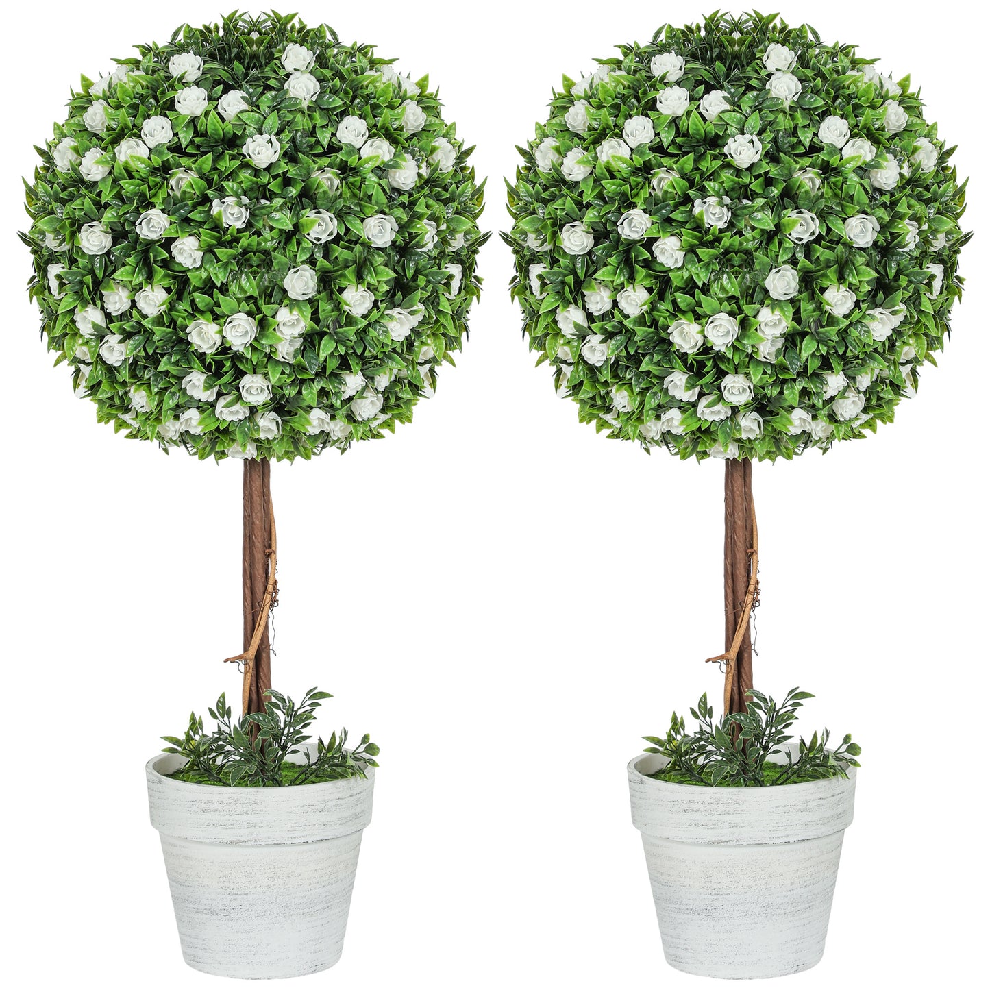 Set of 2 Artificial Plants with Rose Flower in Pot, 60cm, White