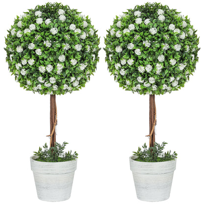 Set of 2 Artificial Plants with Rose Flower in Pot, 60cm, White