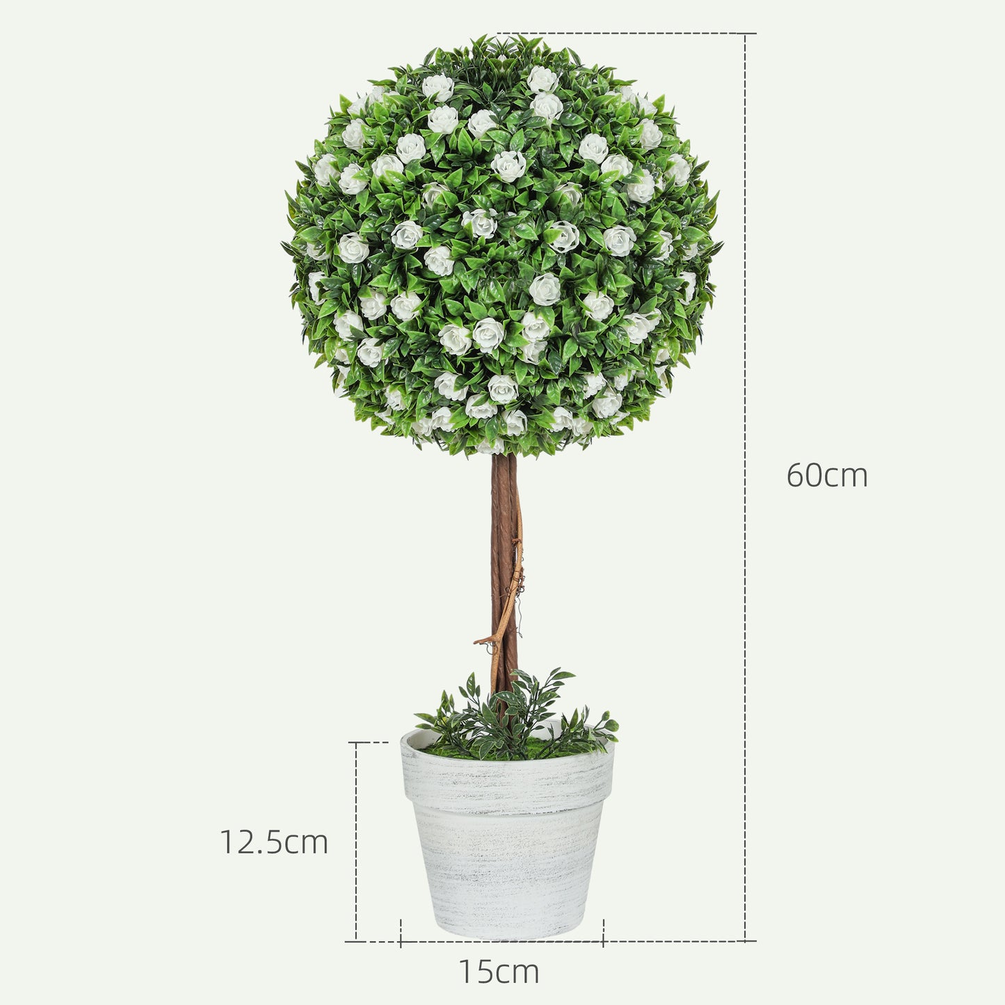 Set of 2 Artificial Plants with Rose Flower in Pot, 60cm, White