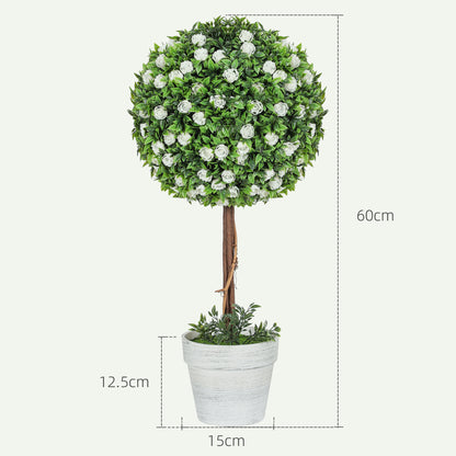 Set of 2 Artificial Plants with Rose Flower in Pot, 60cm, White