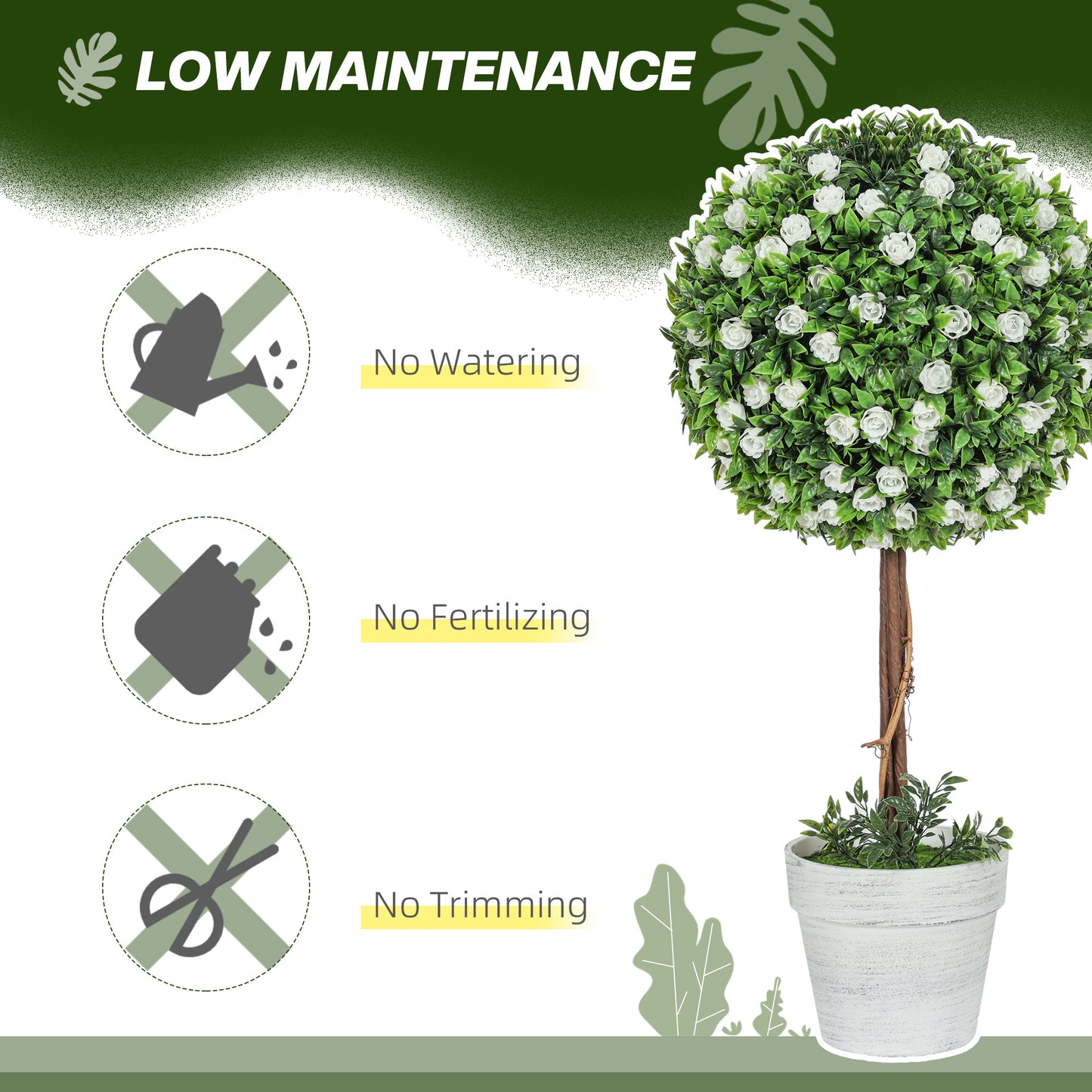Set of 2 Artificial Plants with Rose Flower in Pot, 60cm, White