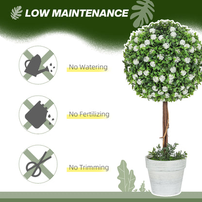 Set of 2 Artificial Plants with Rose Flower in Pot, 60cm, White