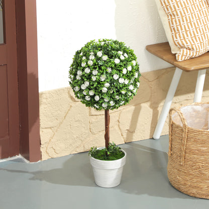Set of 2 Artificial Plants with Rose Flower in Pot, 60cm, White