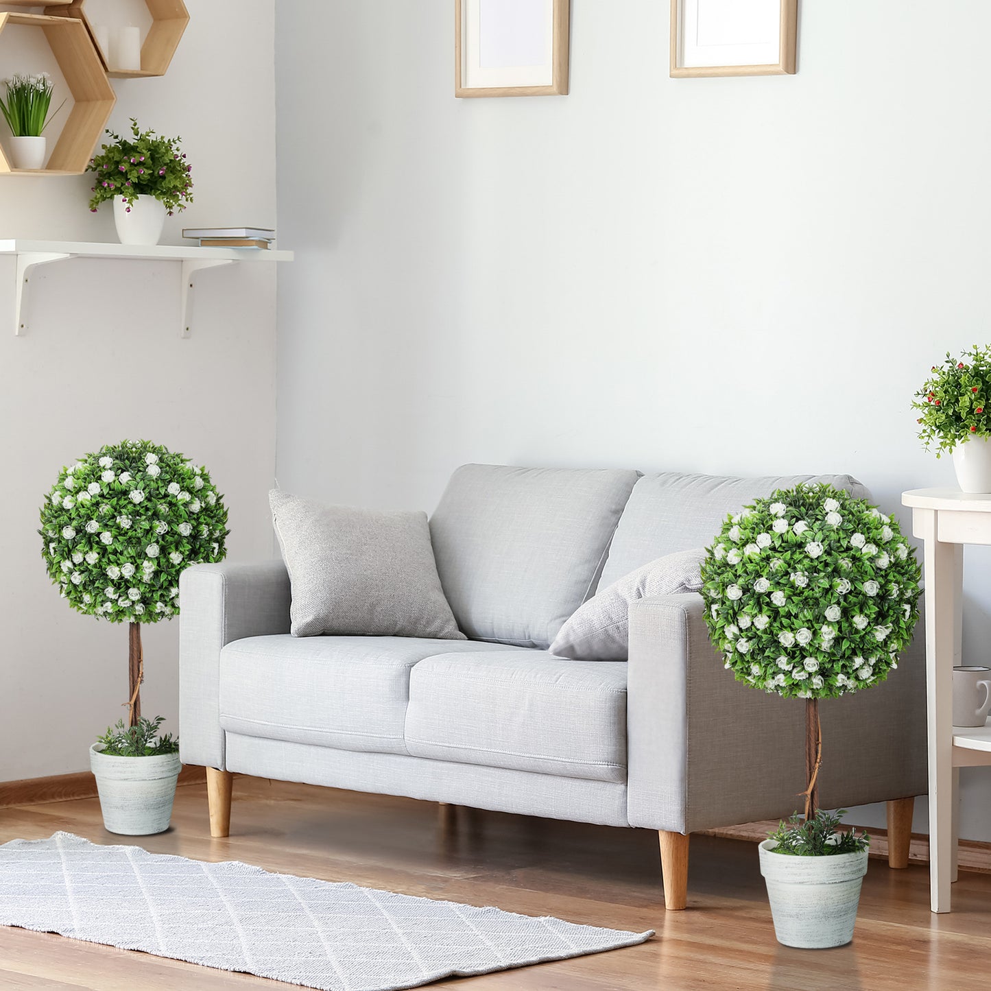 Set of 2 Artificial Plants with Rose Flower in Pot, 60cm, White