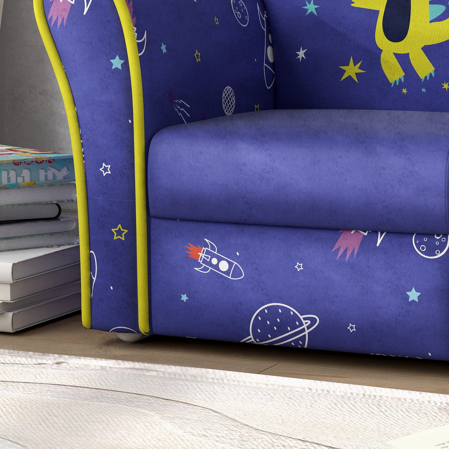 Kids Sofa Chair with Planet Dinosaur Design for Bedroom, Playroom, Blue