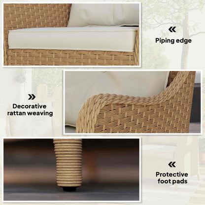 2 Pieces Rattan Garden Chairs, Cushioned Rattan Chairs, Beige