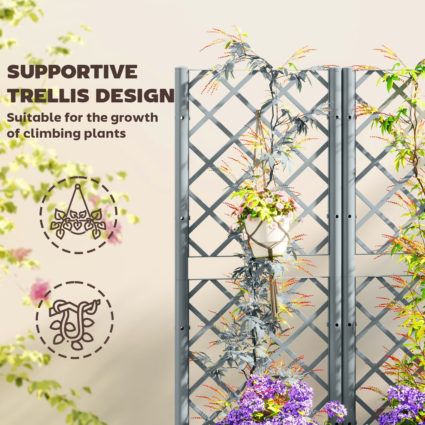 Plastic Planter Box with Trellis, Vegetable Planter w/ Drain Plugs