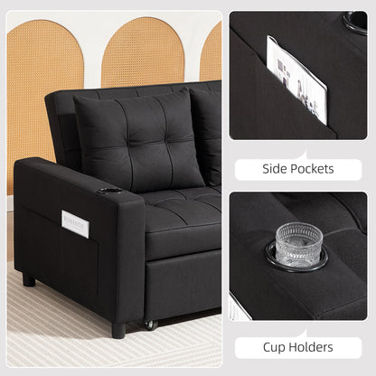2 Seater Pull Out Sofa Bed with Pockets for Living Room Black