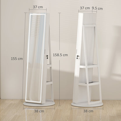 360° Swivel Jewellery Cabinet, Full Length Mirror with Storage, White