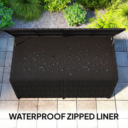 650L Garden Storage Box with Wheels, Waterproof Liner, Black