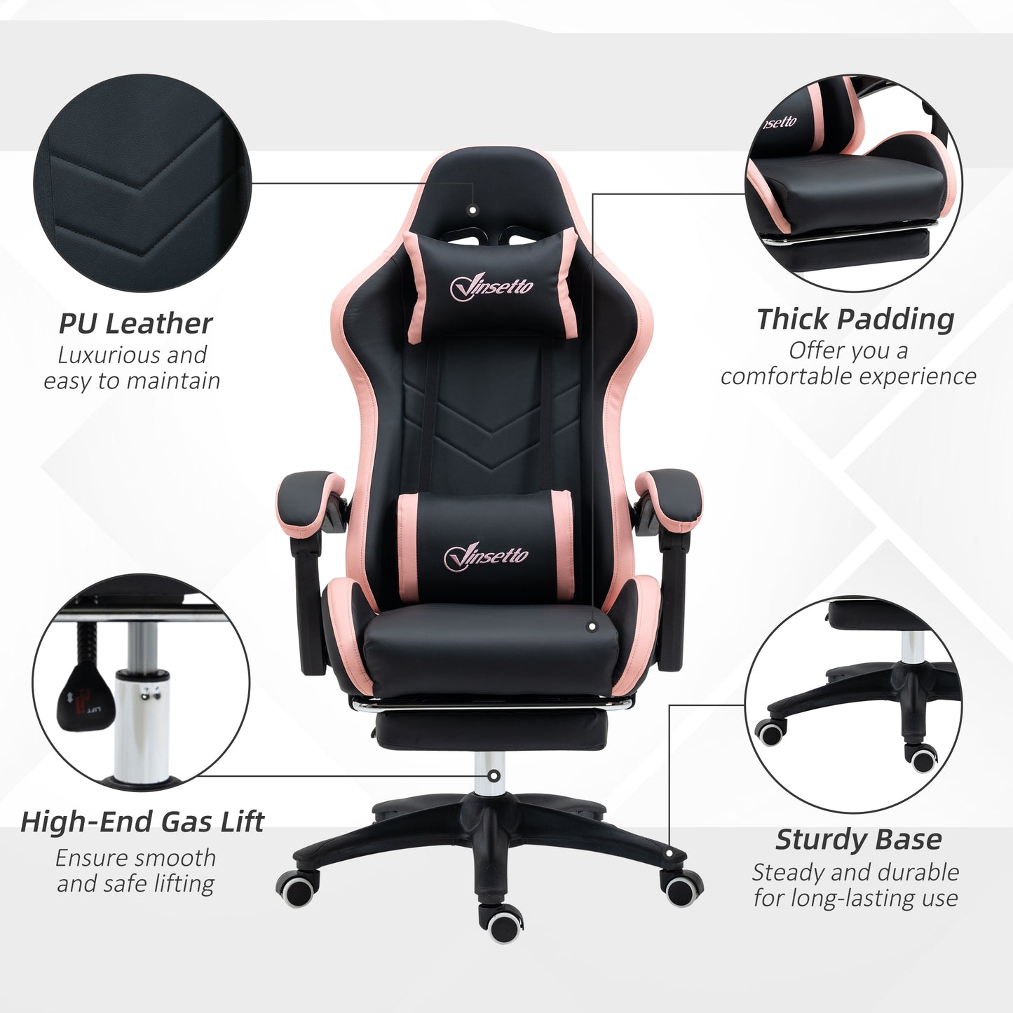 Racing Style Gaming Chair with Reclining Function Footrest, Black