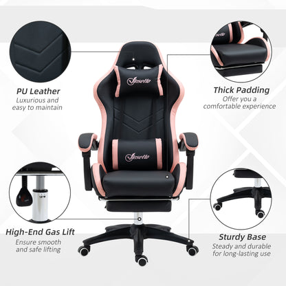 Racing Style Gaming Chair with Reclining Function Footrest, Black