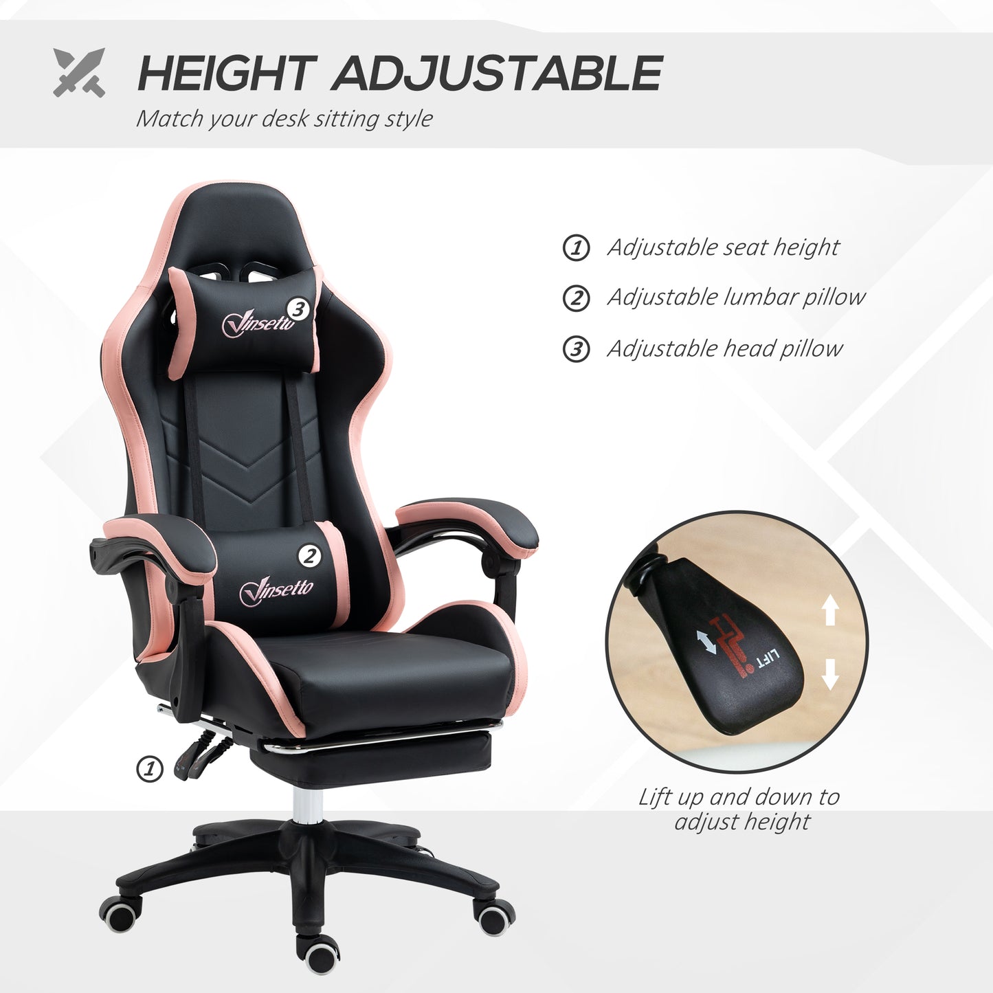 Racing Style Gaming Chair with Reclining Function Footrest, Black