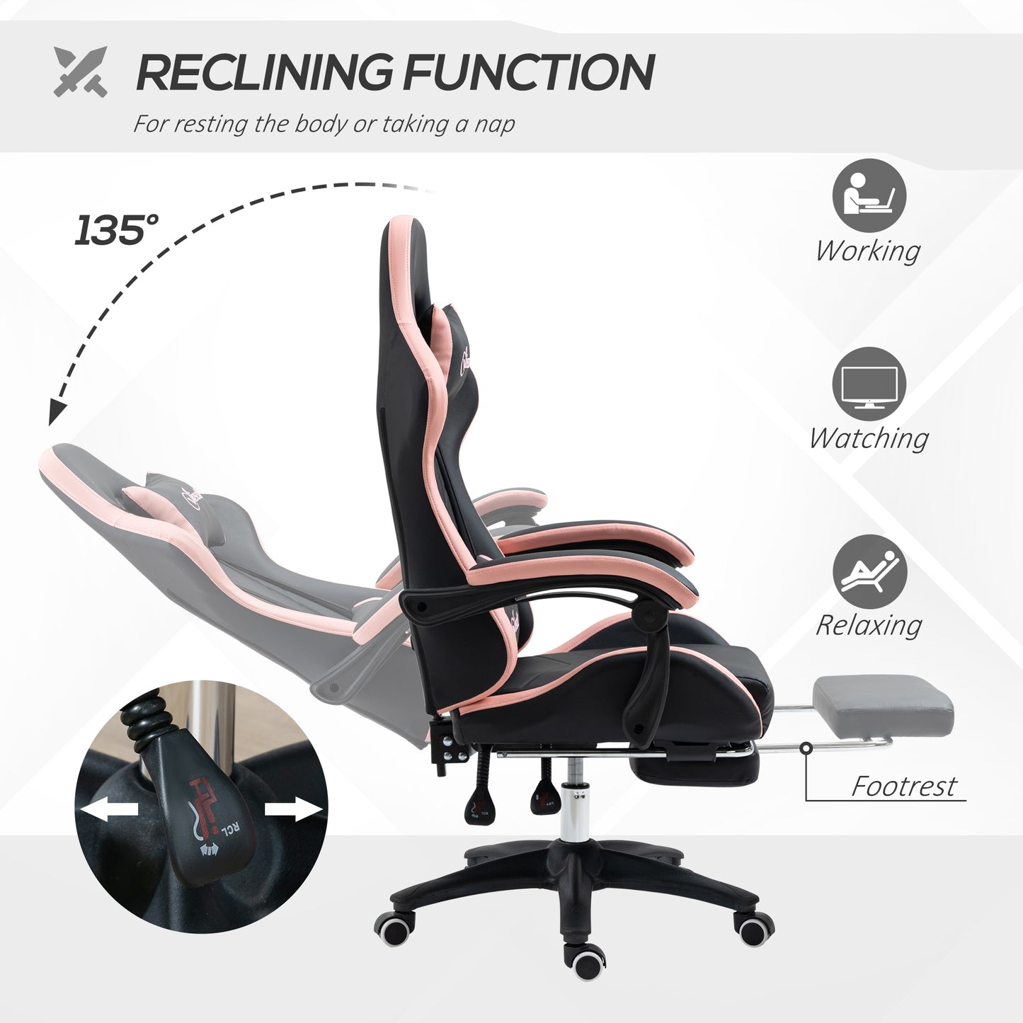 Racing Style Gaming Chair with Reclining Function Footrest, Black