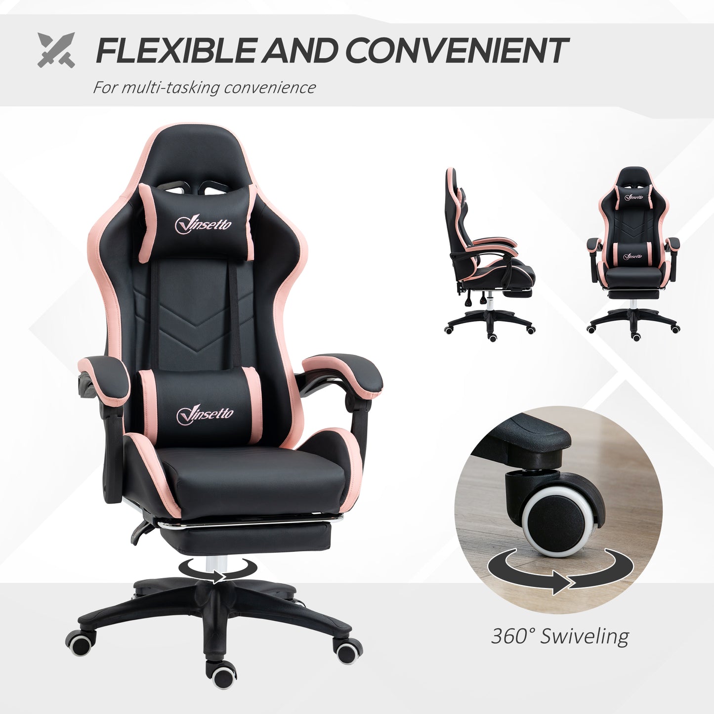 Racing Style Gaming Chair with Reclining Function Footrest, Black