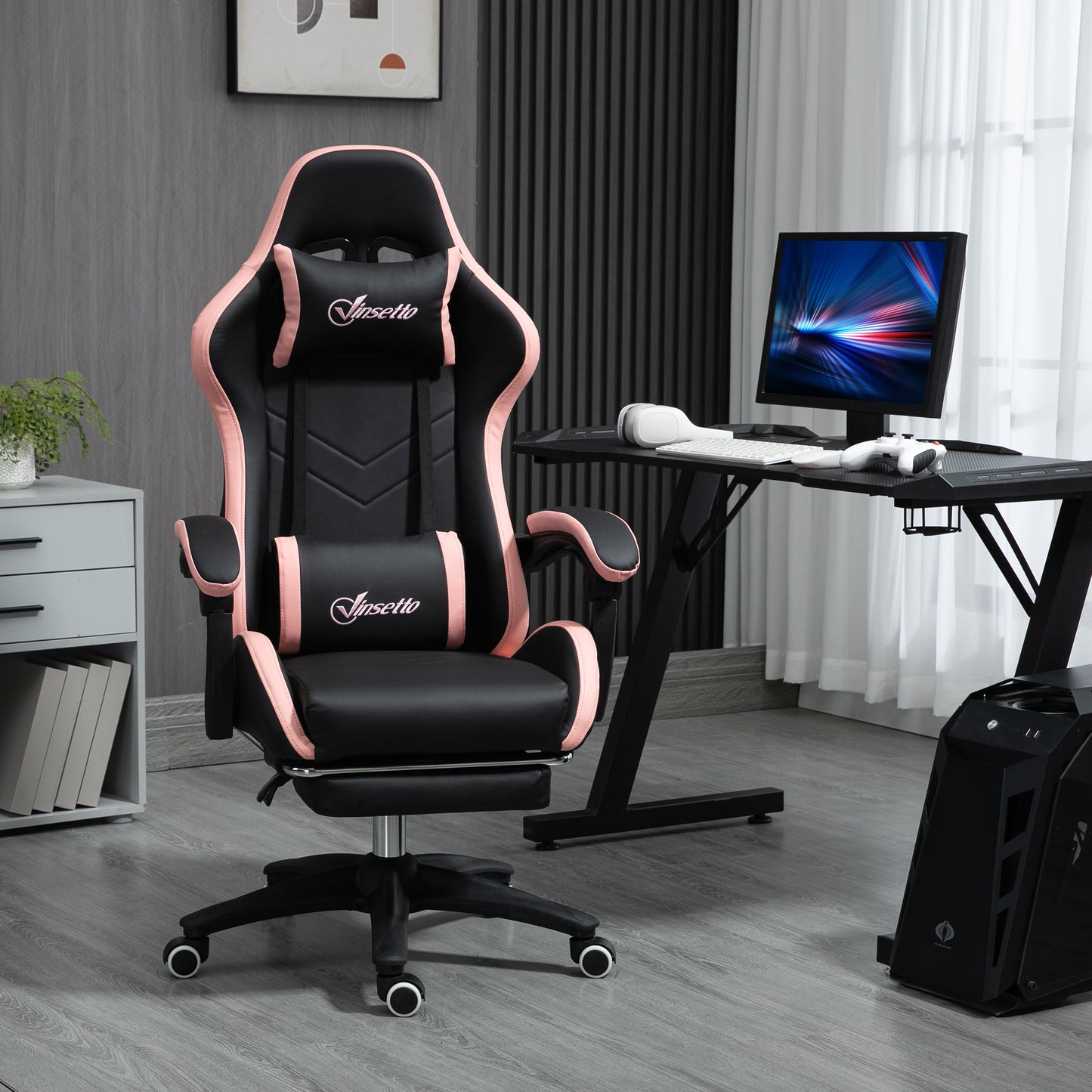 Racing Style Gaming Chair with Reclining Function Footrest, Black