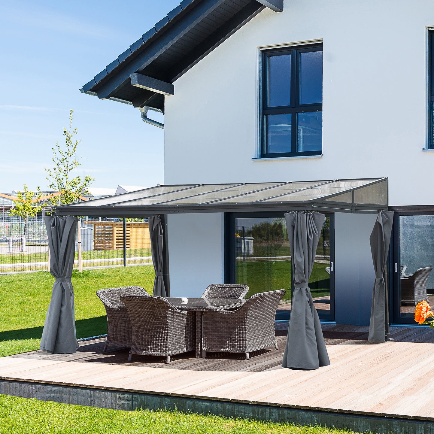 Outdoor Pergola Gazebo Party Tent Garden Sun Shelter 4 x 3m w/ Curtain
