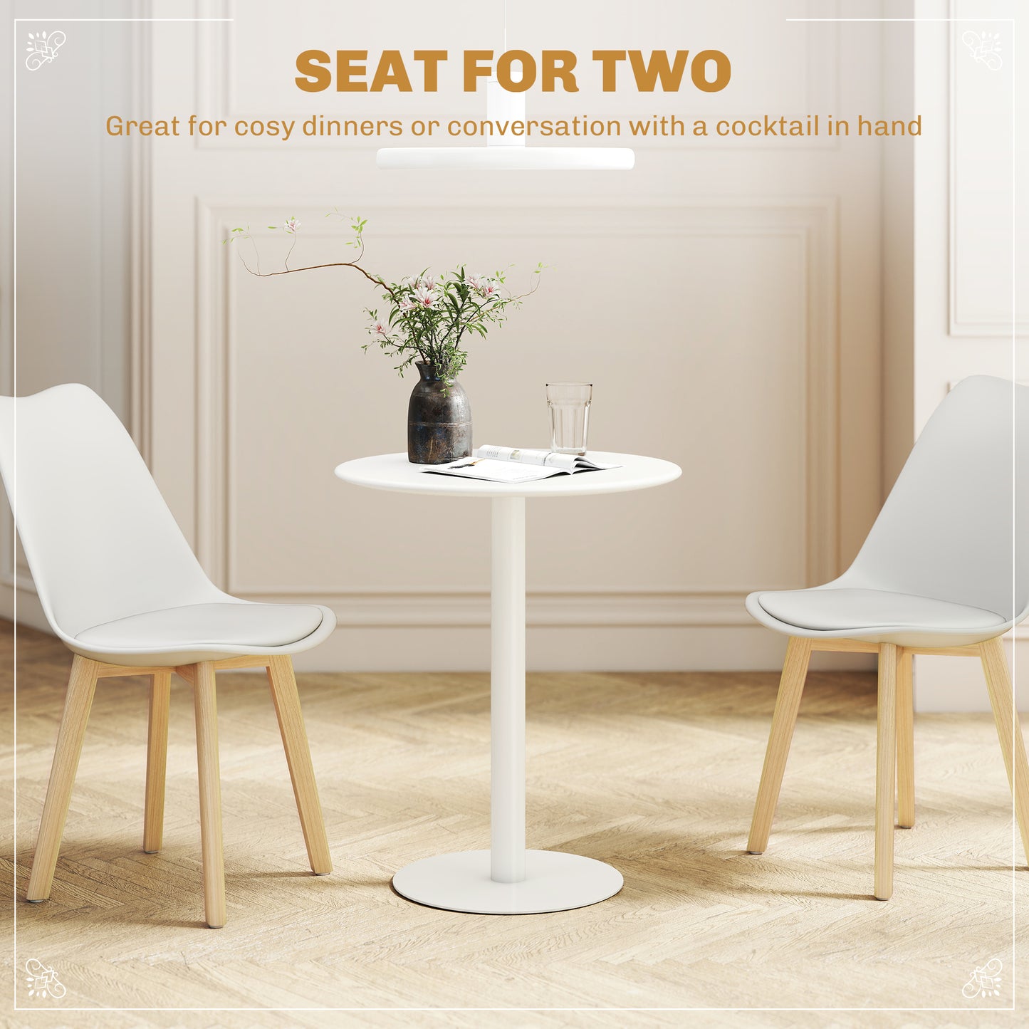 Dining Table, 60 cm Round Kitchen Table for 2 with Steel Base, White