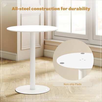 Dining Table, 60 cm Round Kitchen Table for 2 with Steel Base, White