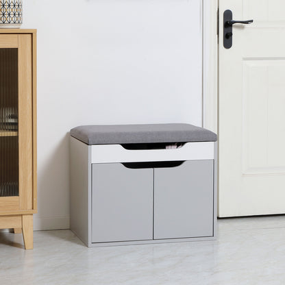 Upholstered Entryway Shoe Bench w/ Storage Cabinet for Living Room Grey