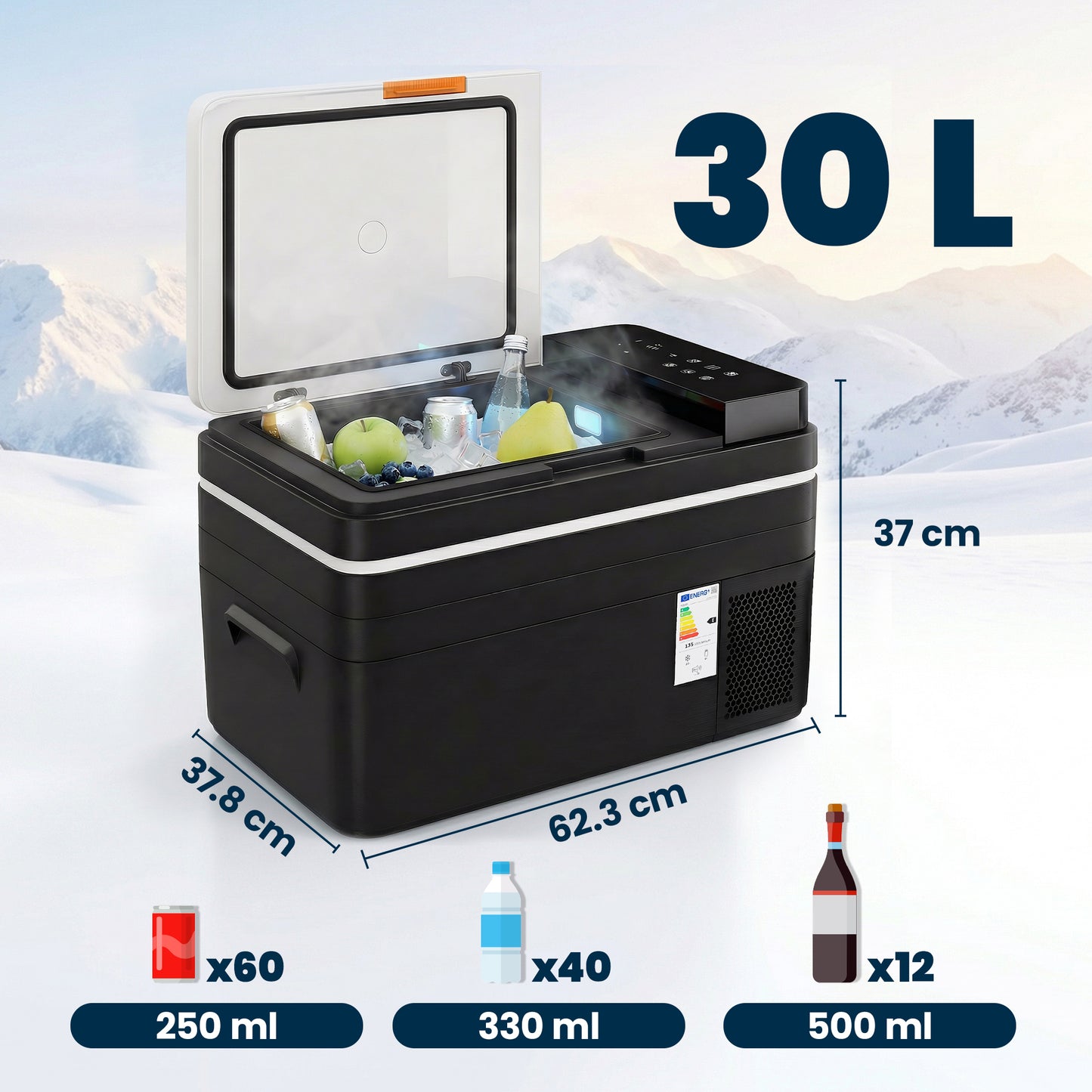 30L Compressor Car Fridge Freezer, Camping Refrigerator with App Control, 12/24V DC and 100-240V AC, Portable Electric Cool Box for Truck SUV Travel Camping, Black