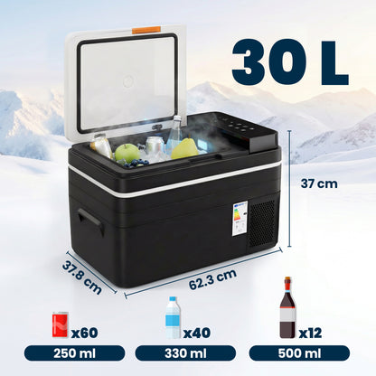 30L Compressor Car Fridge Freezer, Camping Refrigerator with App Control, 12/24V DC and 100-240V AC, Portable Electric Cool Box for Truck SUV Travel Camping, Black