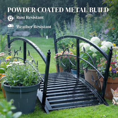 1.2M Metal Garden Bridge with Safety Railings, Outdoor Pond Bridge