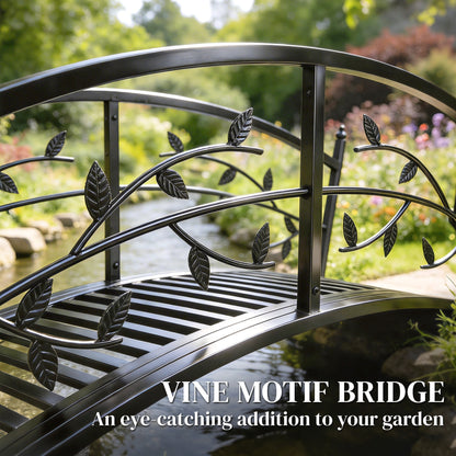 1.2M Metal Garden Bridge with Safety Railings, Outdoor Pond Bridge
